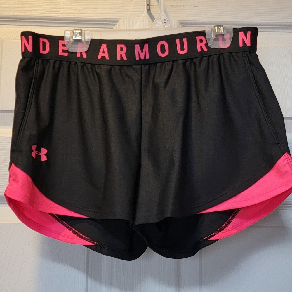Under Armour Women's Black and Pink Shorts